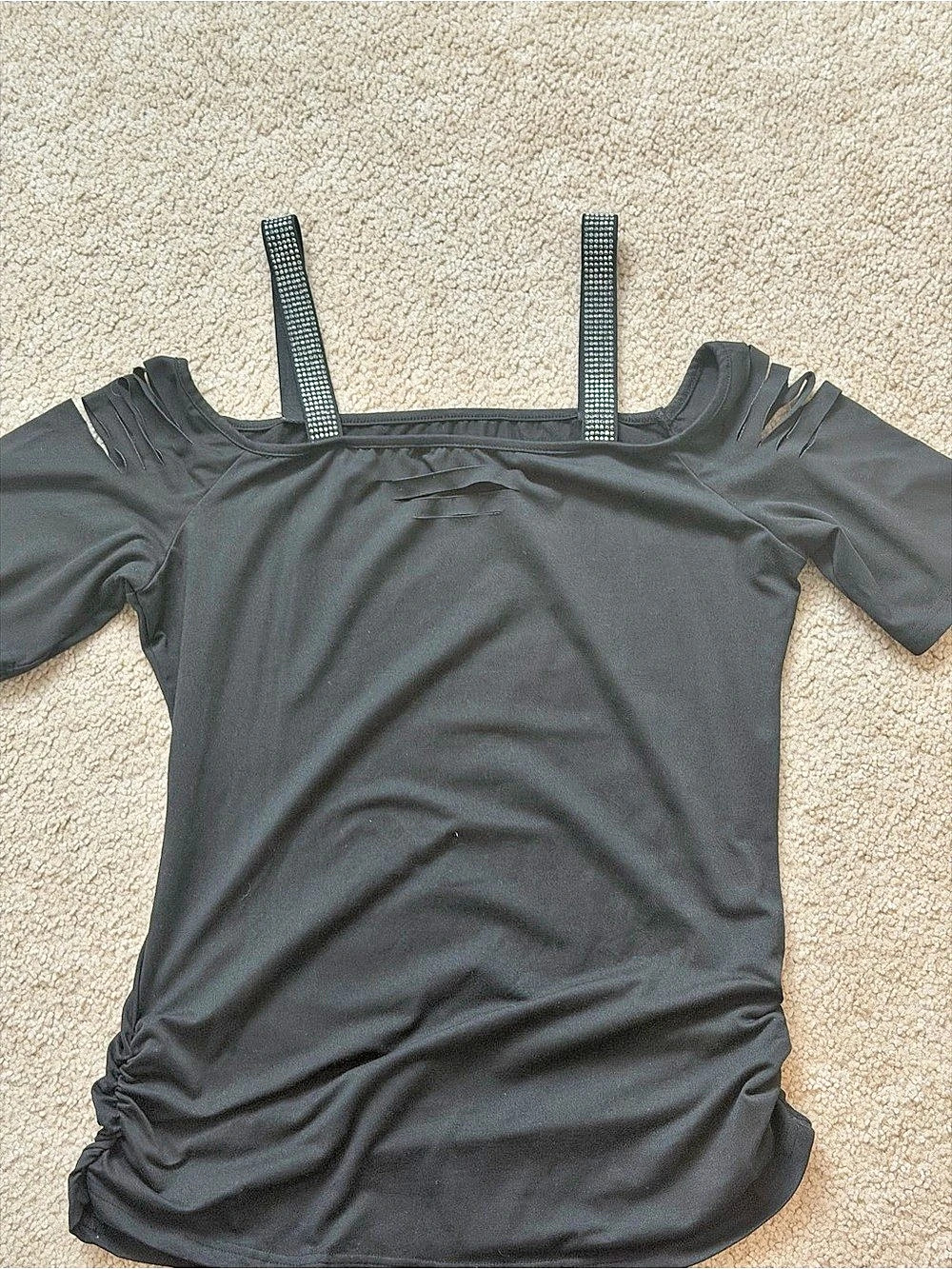 Black Ruched Short Sleeve Top